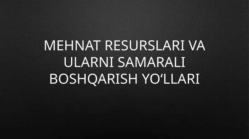 Mehnat resurslari va ularni samarali boshqarish yo‘llari 1