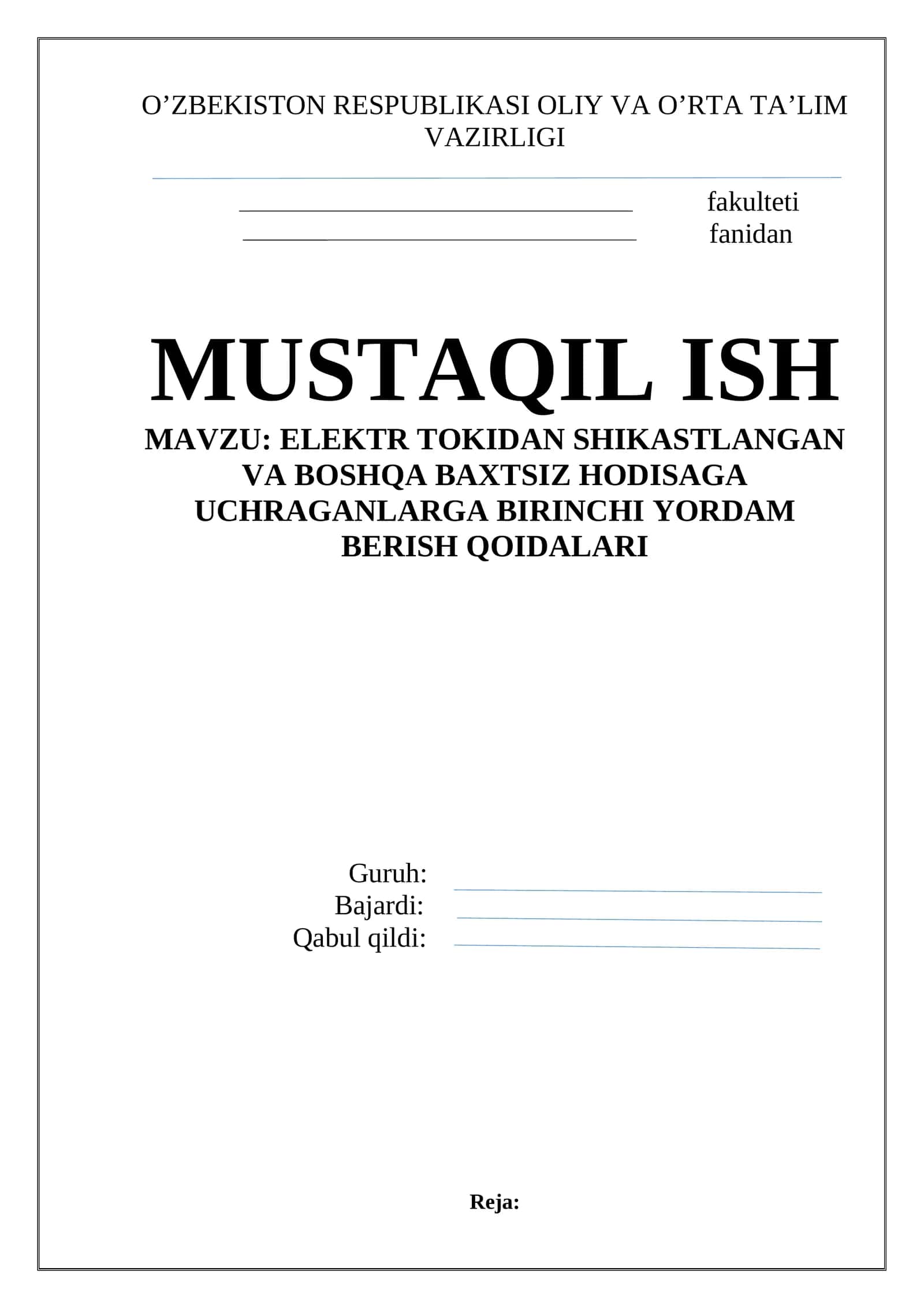 ELEKTR TOKIDAN SHIKASTLANGAN VA BOSHQA BAXTSIZ HODISAGA UCHRAGANLARGA BIRINCHI YORDAM BERISH QOIDALARI 1