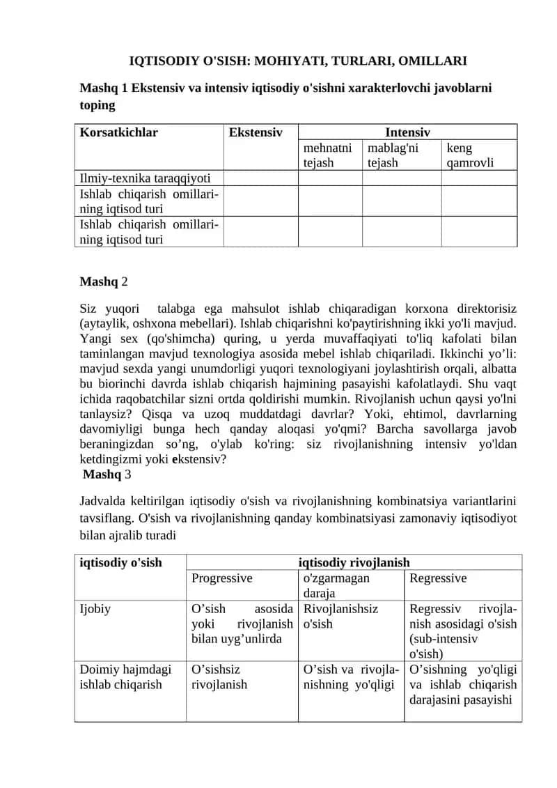 IQTISODIY O'SISH: MOHIYATI, TURLARI, OMILLARI 1