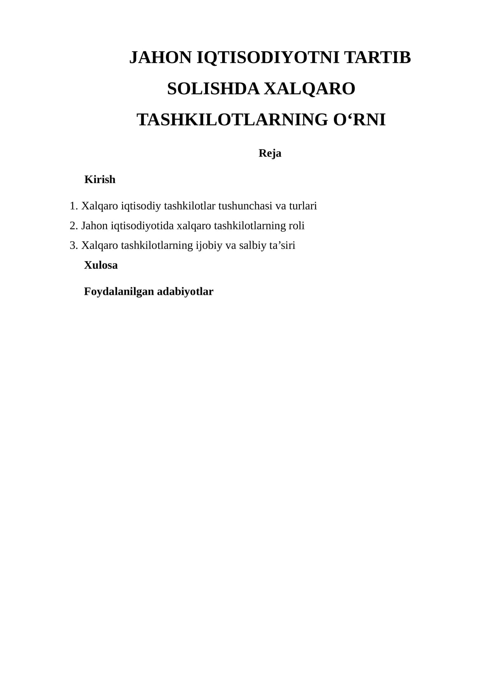 Xalqaro tashkilotlar va jahon iqtisodiyoti 1