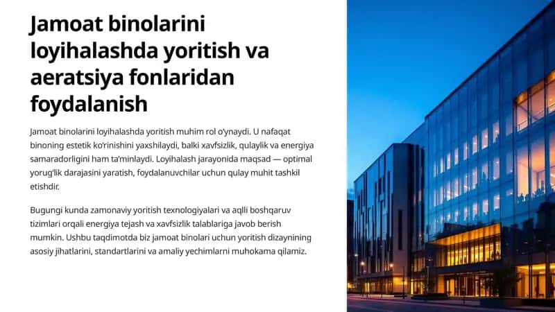 Jamoat binolarini loyihalashda yoritish va aeratsiya fonlaridan foydalanish 1