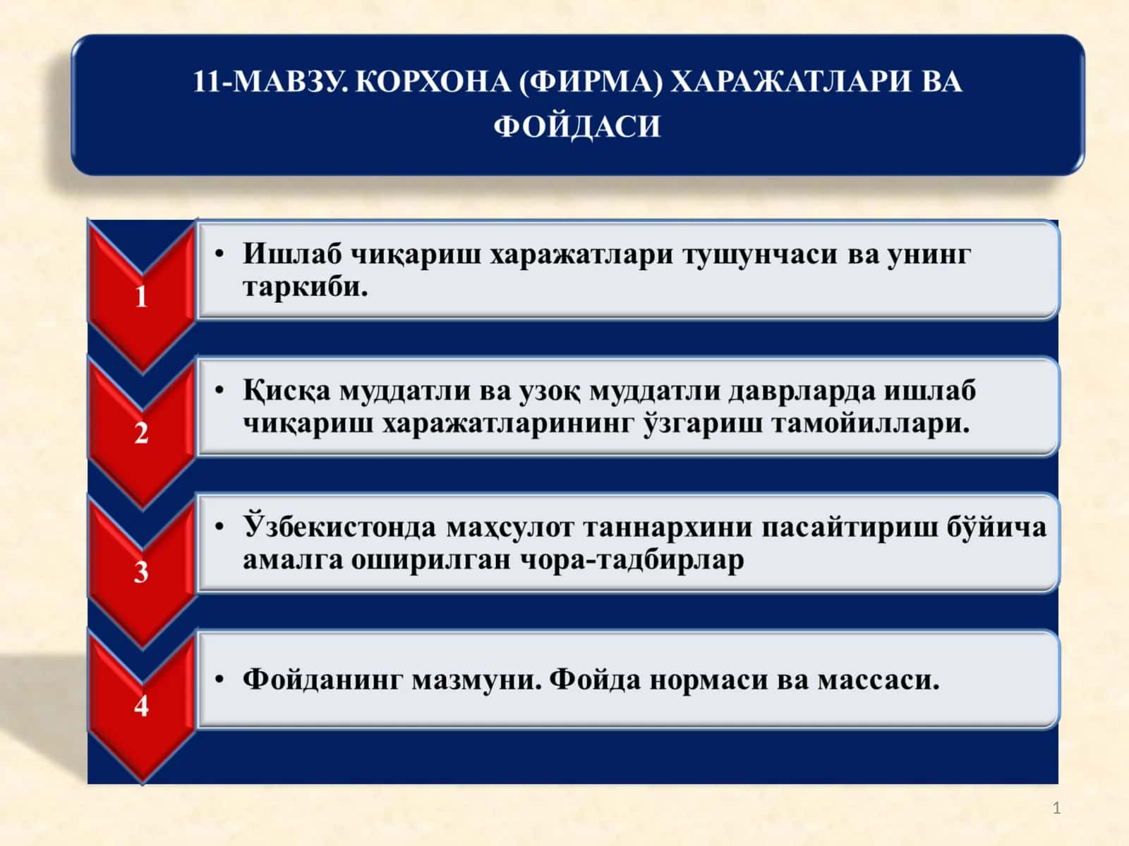 Ишлаб чиқариш ҳаражатлари 1