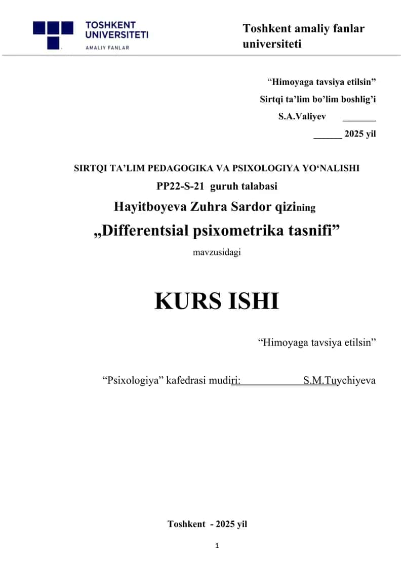 Differentsial psixometrika tasnifi 1