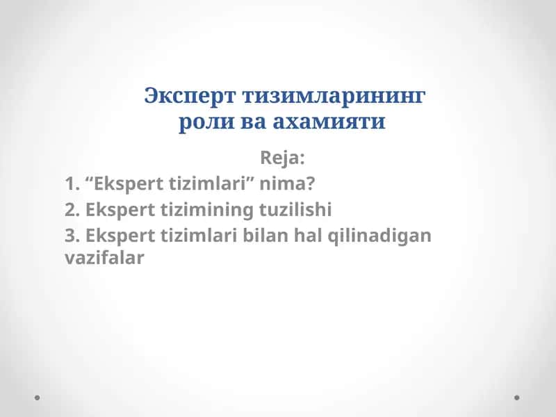 Ekspert tizimlari 1