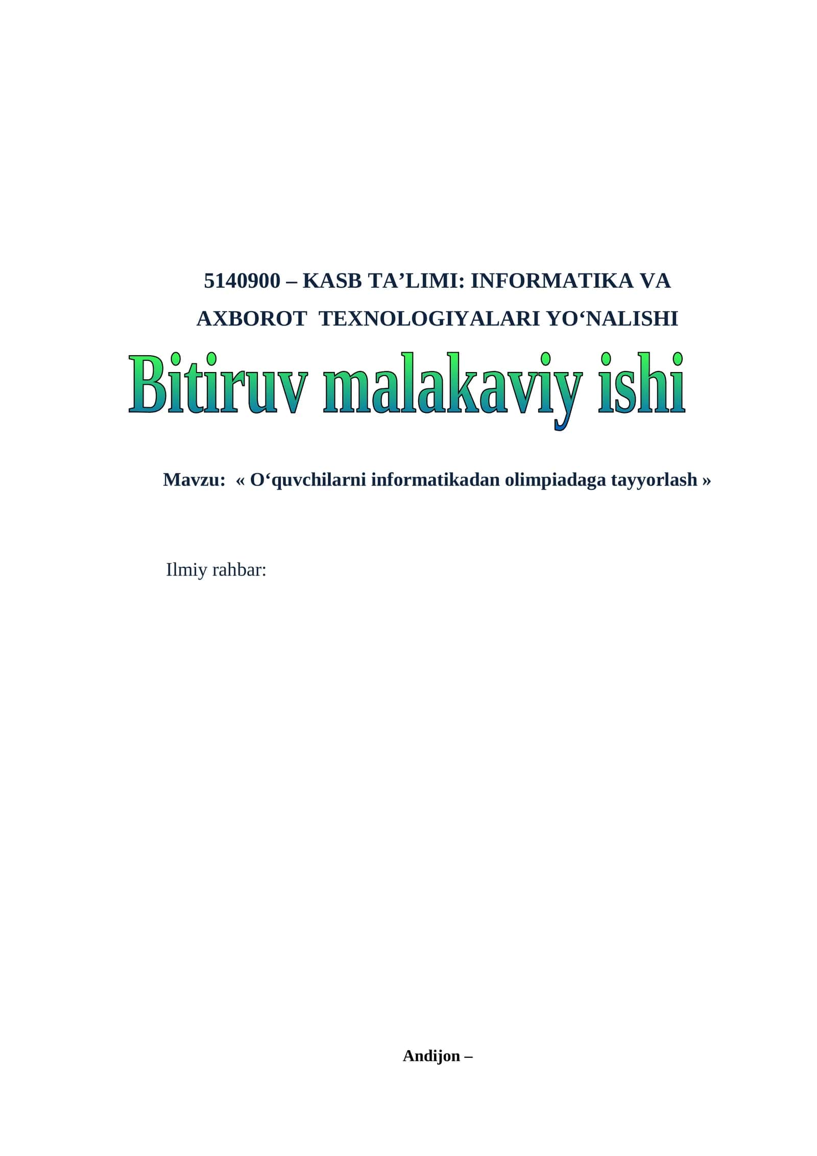 "O‘quvchilarni informatikadan olimpiadaga tayyorlash" mavzusida BMI 1
