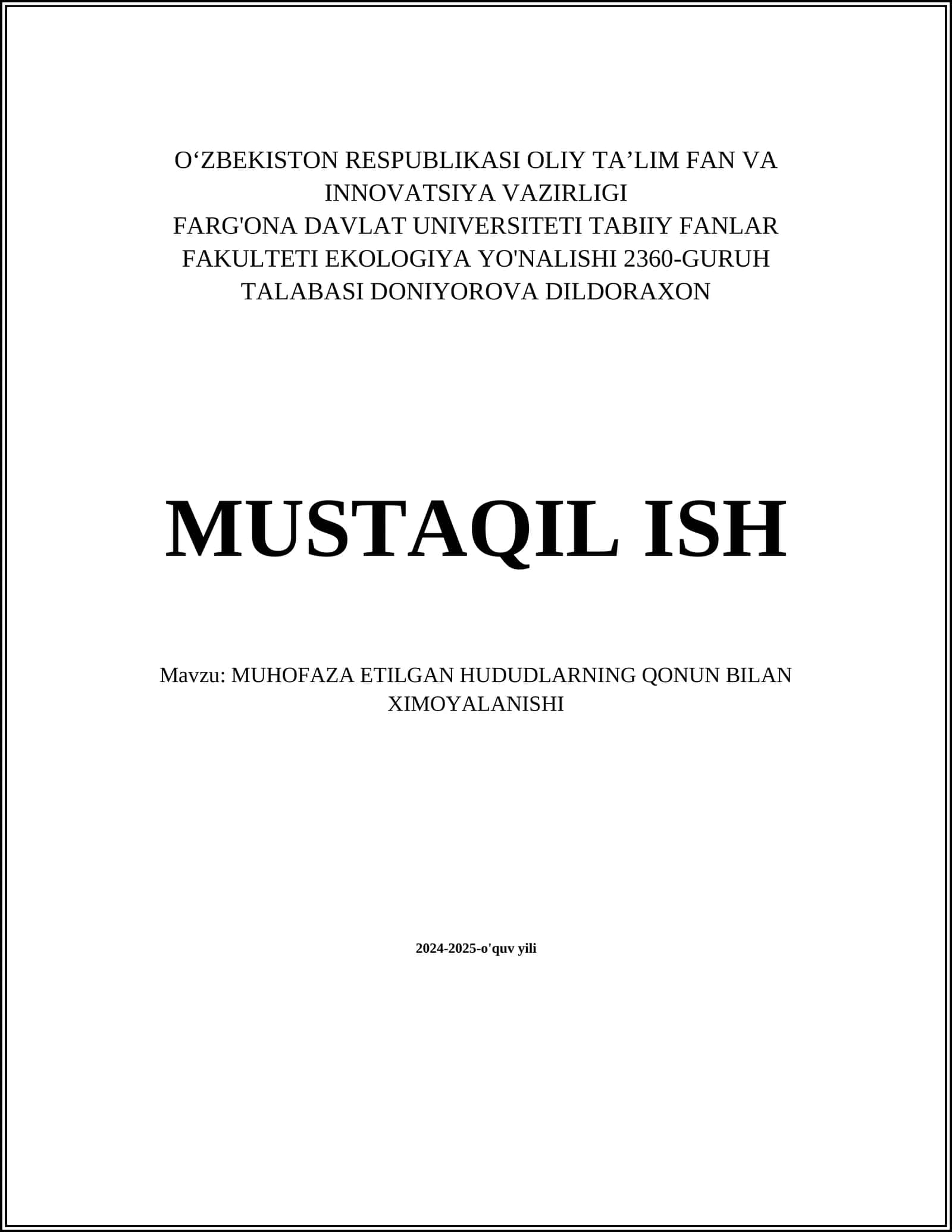 MUHOFAZA ETILGAN HUDUDLARNING QONUN BILAN XIMOYALANISHI 1