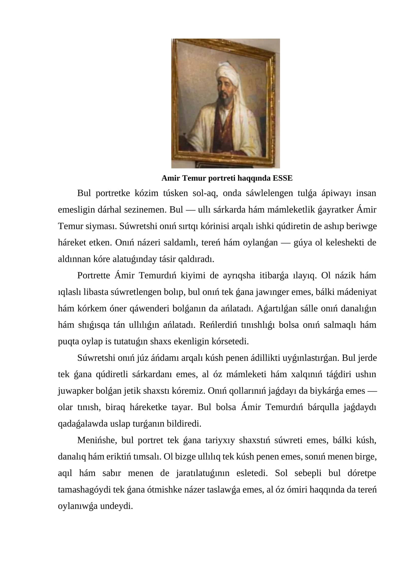 Amir Temur portreti haqqında ESSE 1