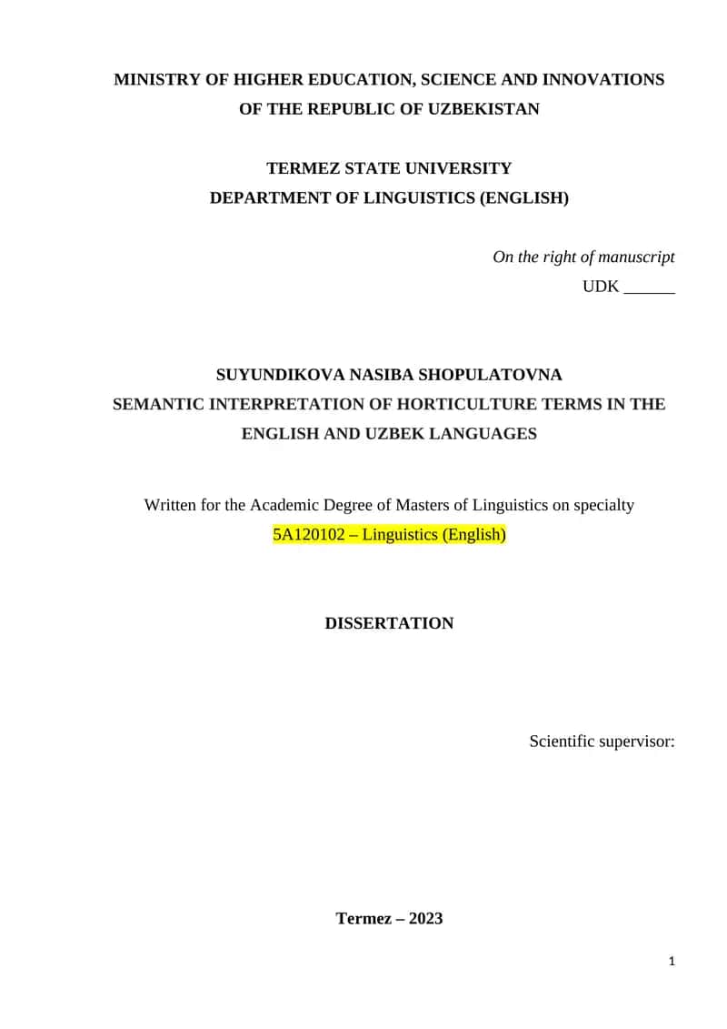 SEMANTIC INTERPRETATION OF HORTICULTURE TERMS IN THE ENGLISH AND UZBEK LANGUAGES 1