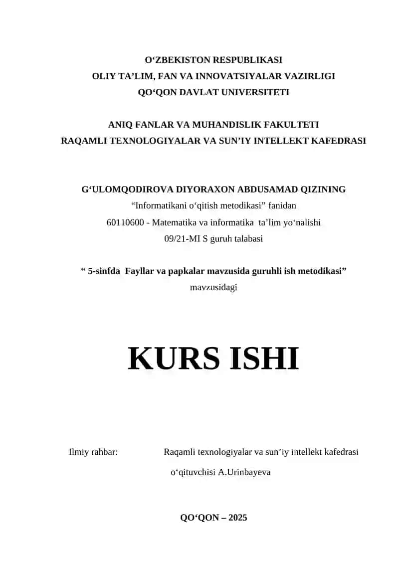 5-sinfda Fayllar va papkalar mavzusida guruhli ish metodikasi 1