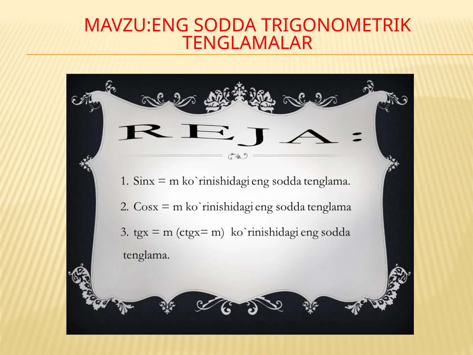 Eng sodda trigonometrik tenglamalar 1
