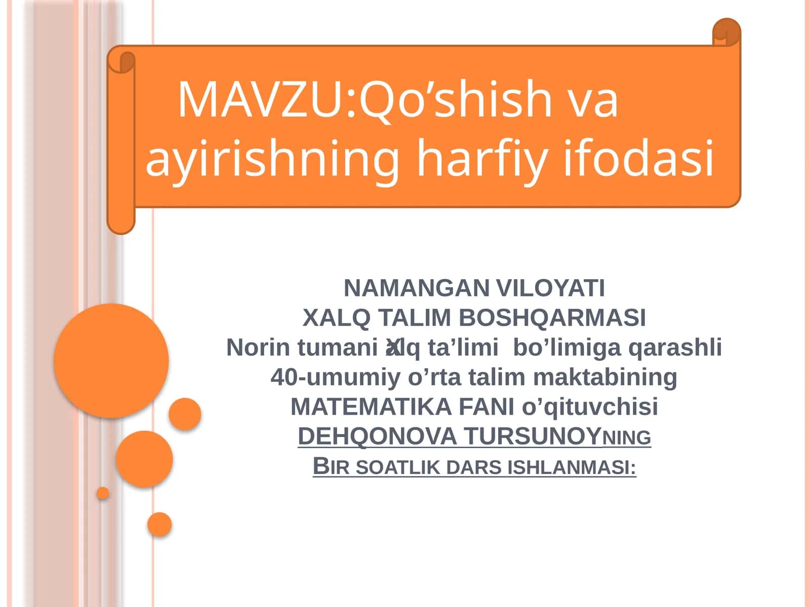 Qo’shish va ayrishning harfiyifodasi 1
