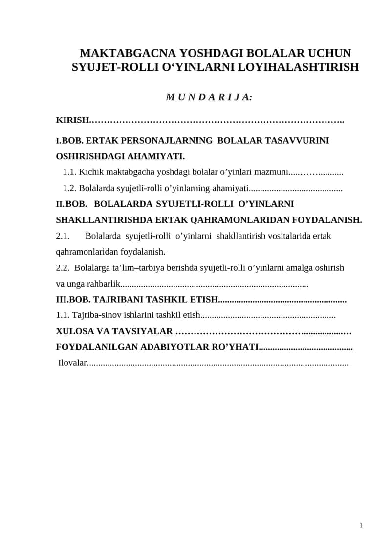 Bolalarda syujetli-rolli o'yinlarni loyihalashtirish 1