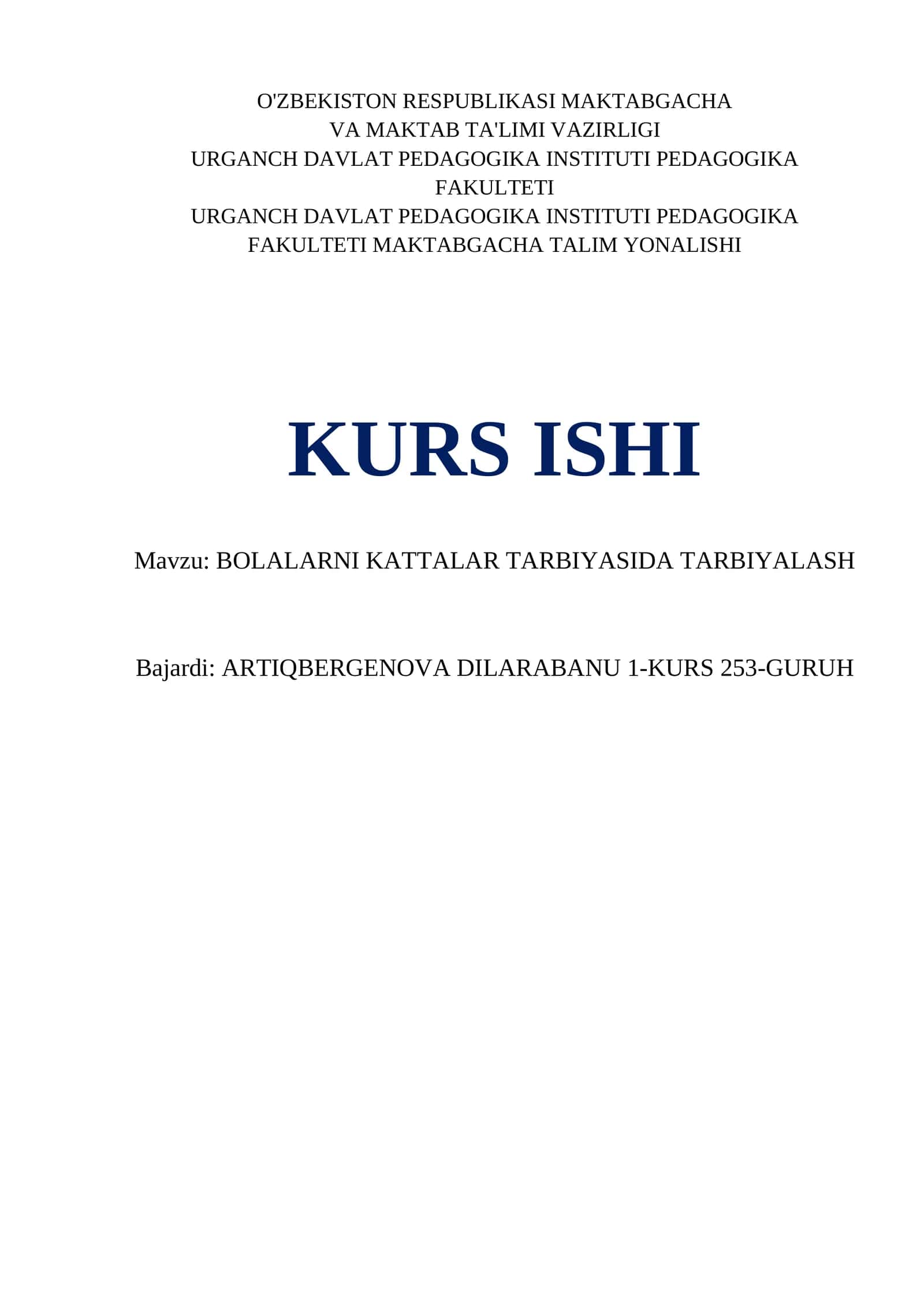 BOLALARNI KATTALAR TARBIYASIDA TARBIYALASH 1