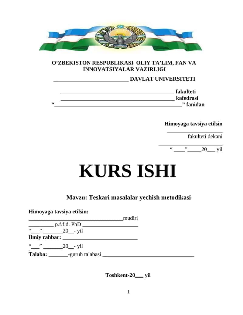 Teskari masalalar yechish metodikasi 1