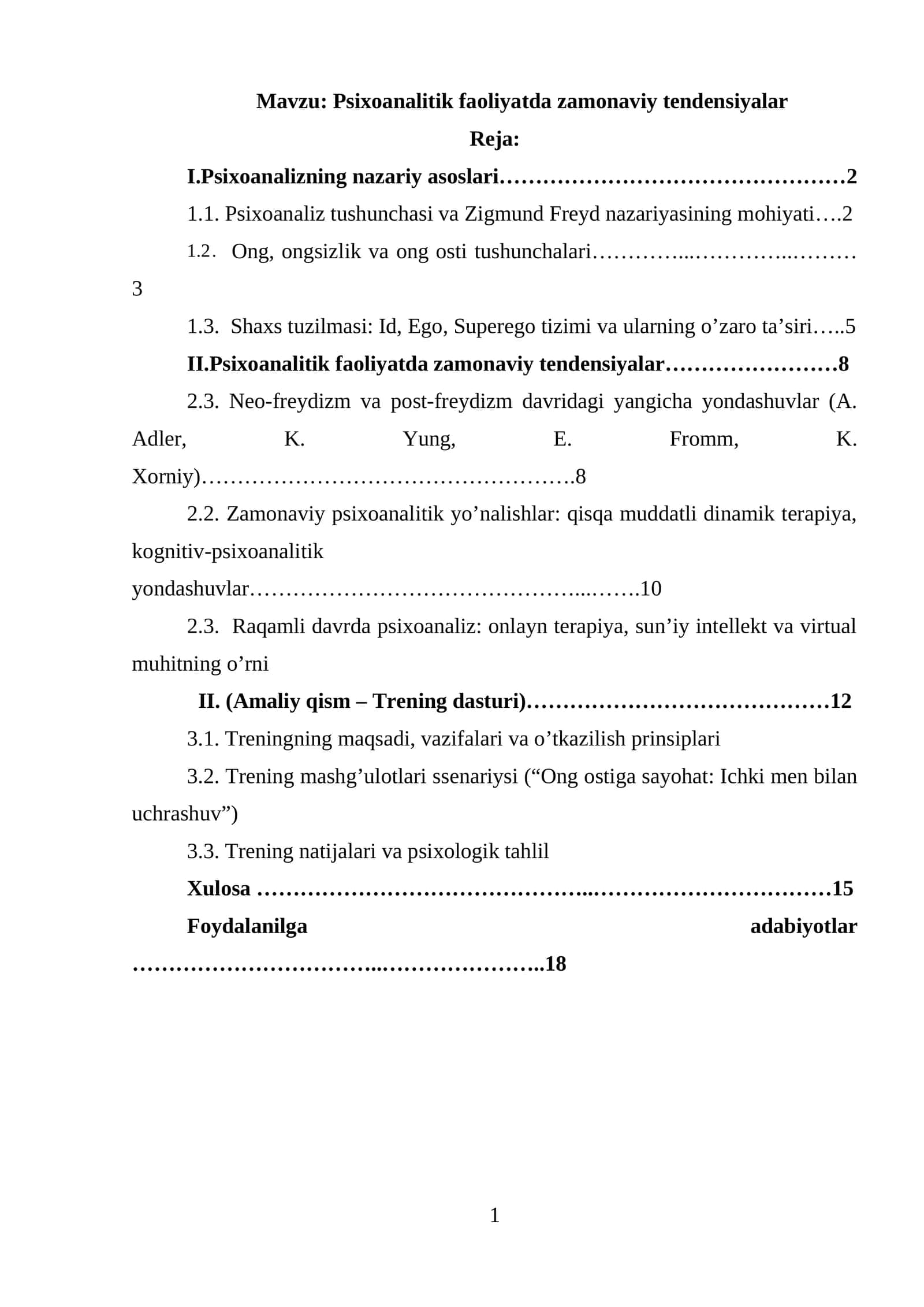 Psixoanalitik faoliyatda zamonaviy tendensiyalar 1