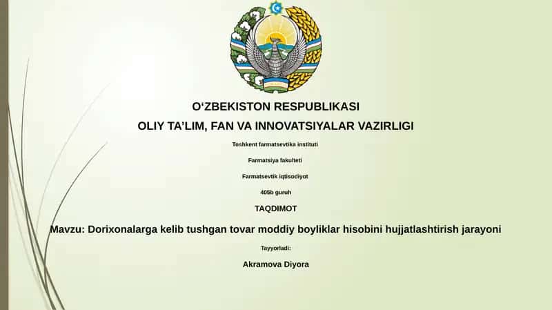 Dorixonalarga kelib tushgan tovar moddiy boyliklar hisobini hujjatlashtirish jarayoni 1
