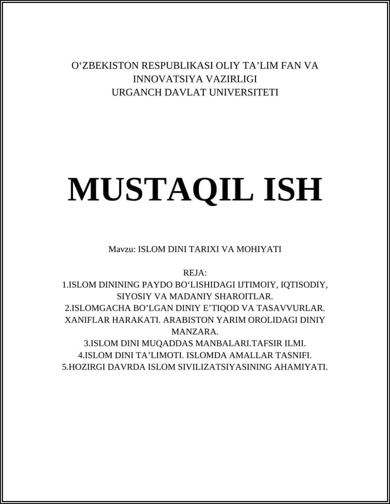 ISLOM DINI TARIXI VA MOHIYATI 1