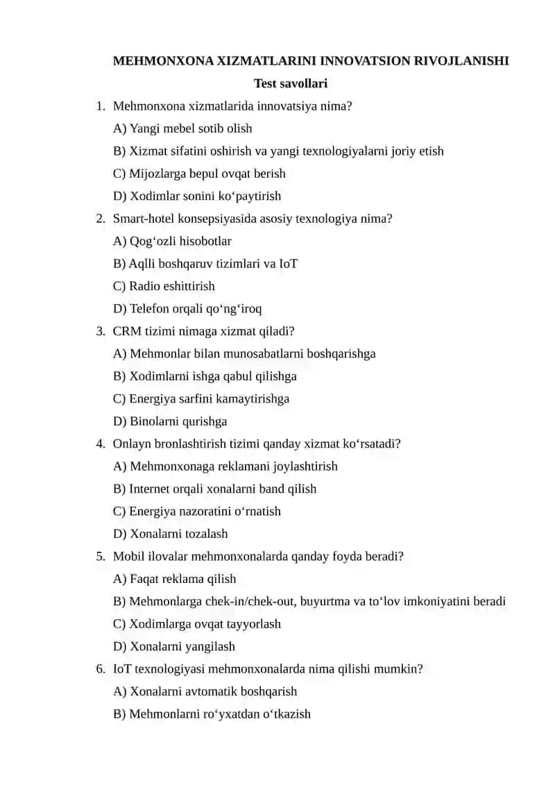 MEHMONXONA XIZMATLARINI INNOVATSION RIVOJLANISHI 1