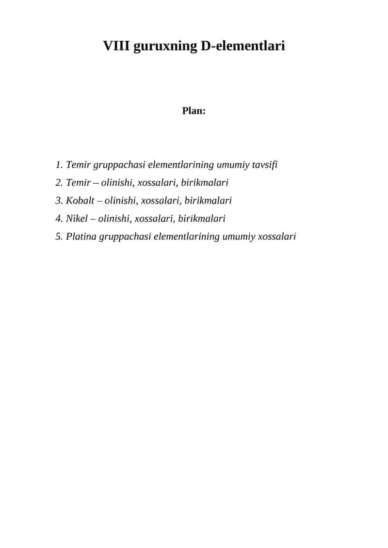 VIII guruxning D-elementlari