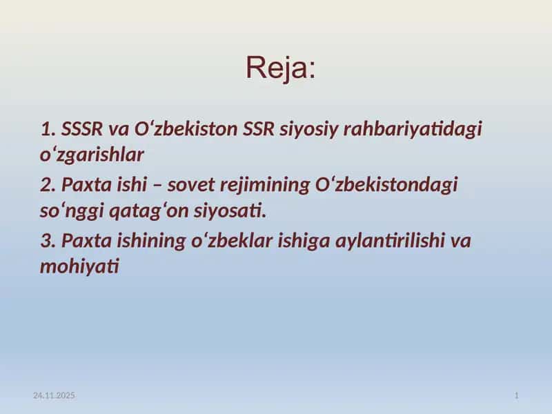 Paxta ishi va sovet rejimi 1