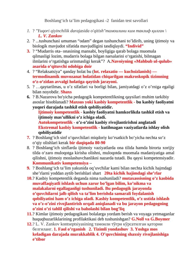 Boshlang‘ich ta’lim pedagogikasi -2 fanidan test savollari 1