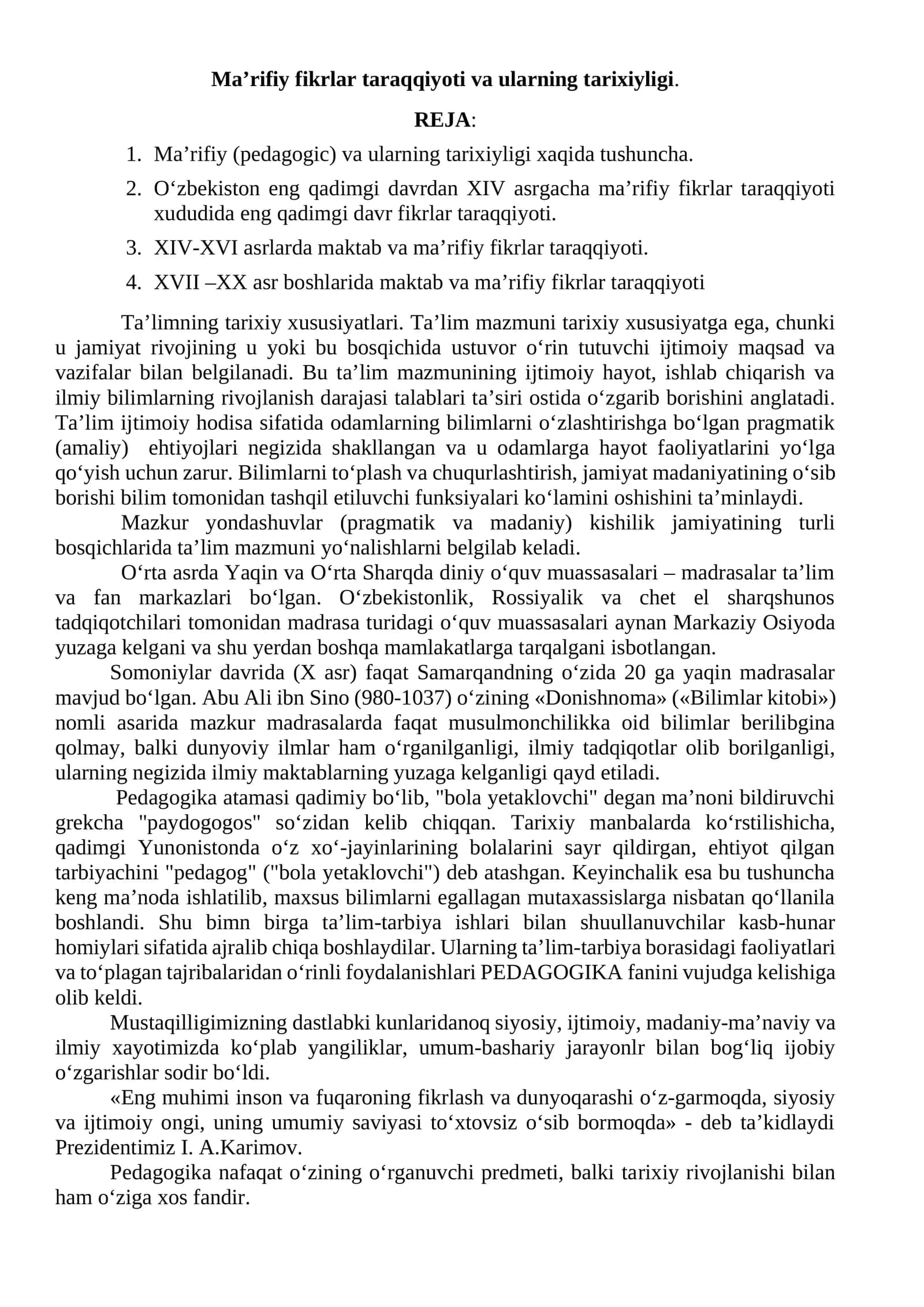 Ma’rifiy fikrlar taraqqiyoti va ularning tarixiyligi 1