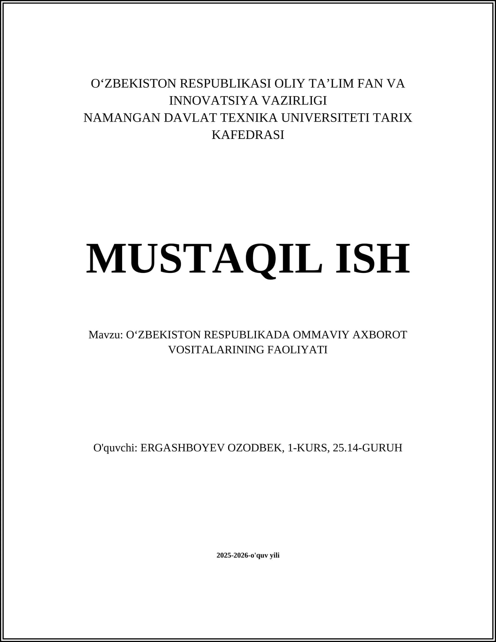 O'ZBEKISTON RESPUBLIKADA OMMAVIY AXBOROT VOSITALARINING FAOLIYATI 1