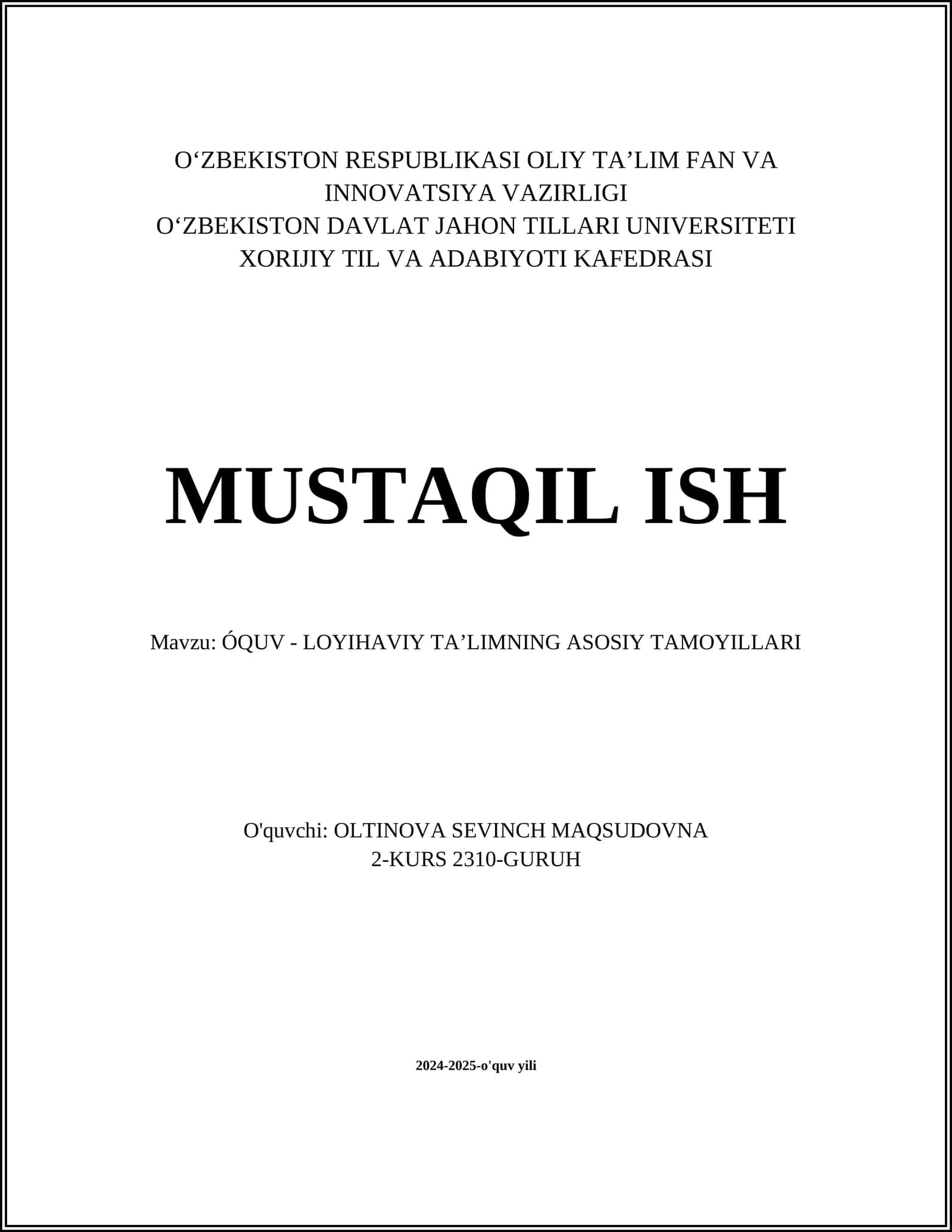 ÓQUV - LOYIHAVIY TAʼLIMNING ASOSIY TAMOYILLARI 1