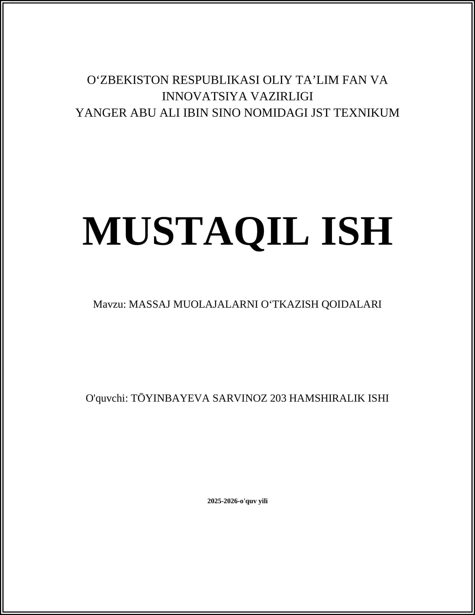 MASSAJ MUOLAJALARNI OʻTKAZISH QOIDALARI 1