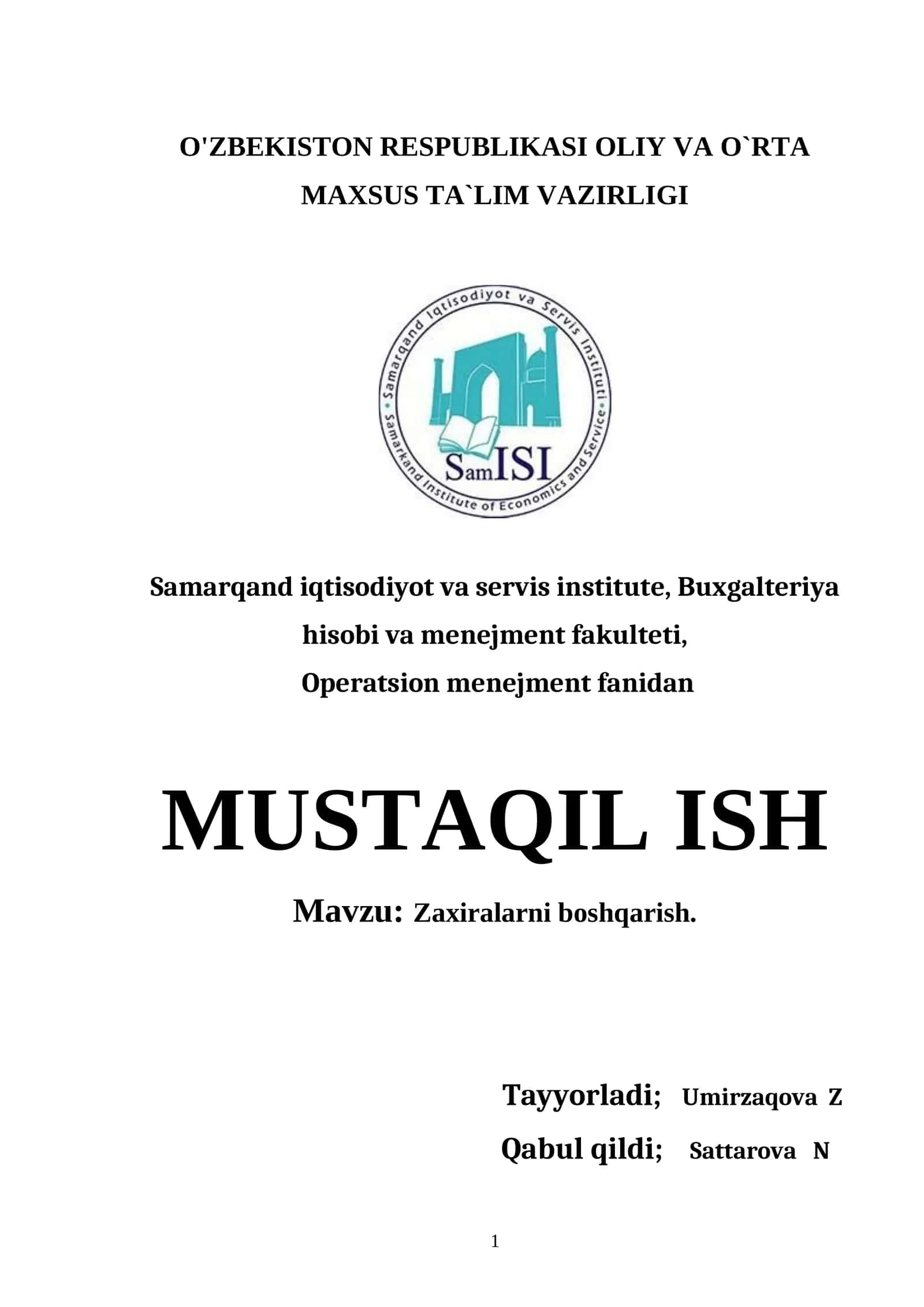 Zaxiralarni boshqarish 1