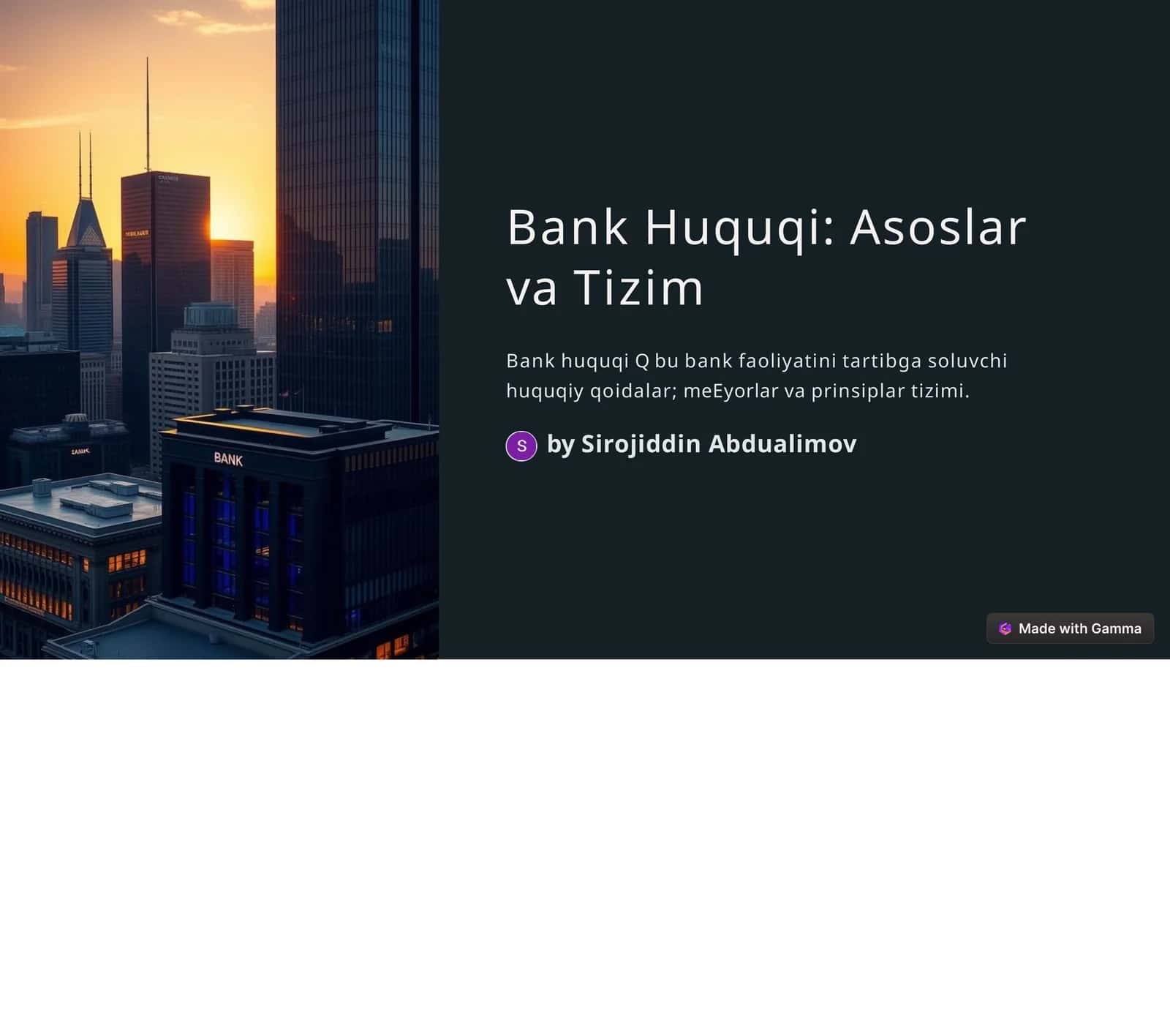 BankHuquqi:AsoslarvaTizim 1
