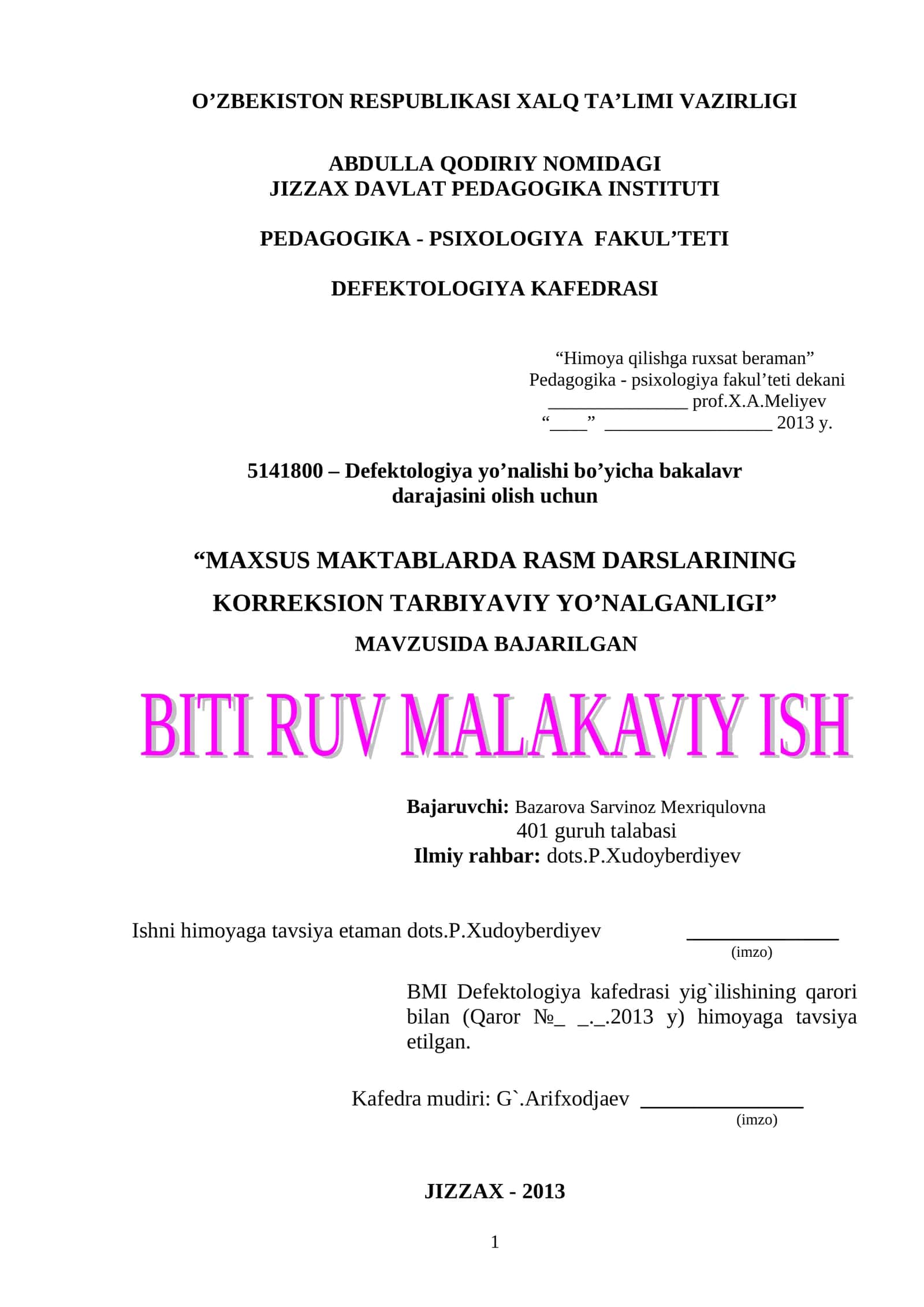MAXSUS MAKTABLARDA RASM DARSLARINING KORREKSION TARBIYAVIY YO’NALGANLIGI 1