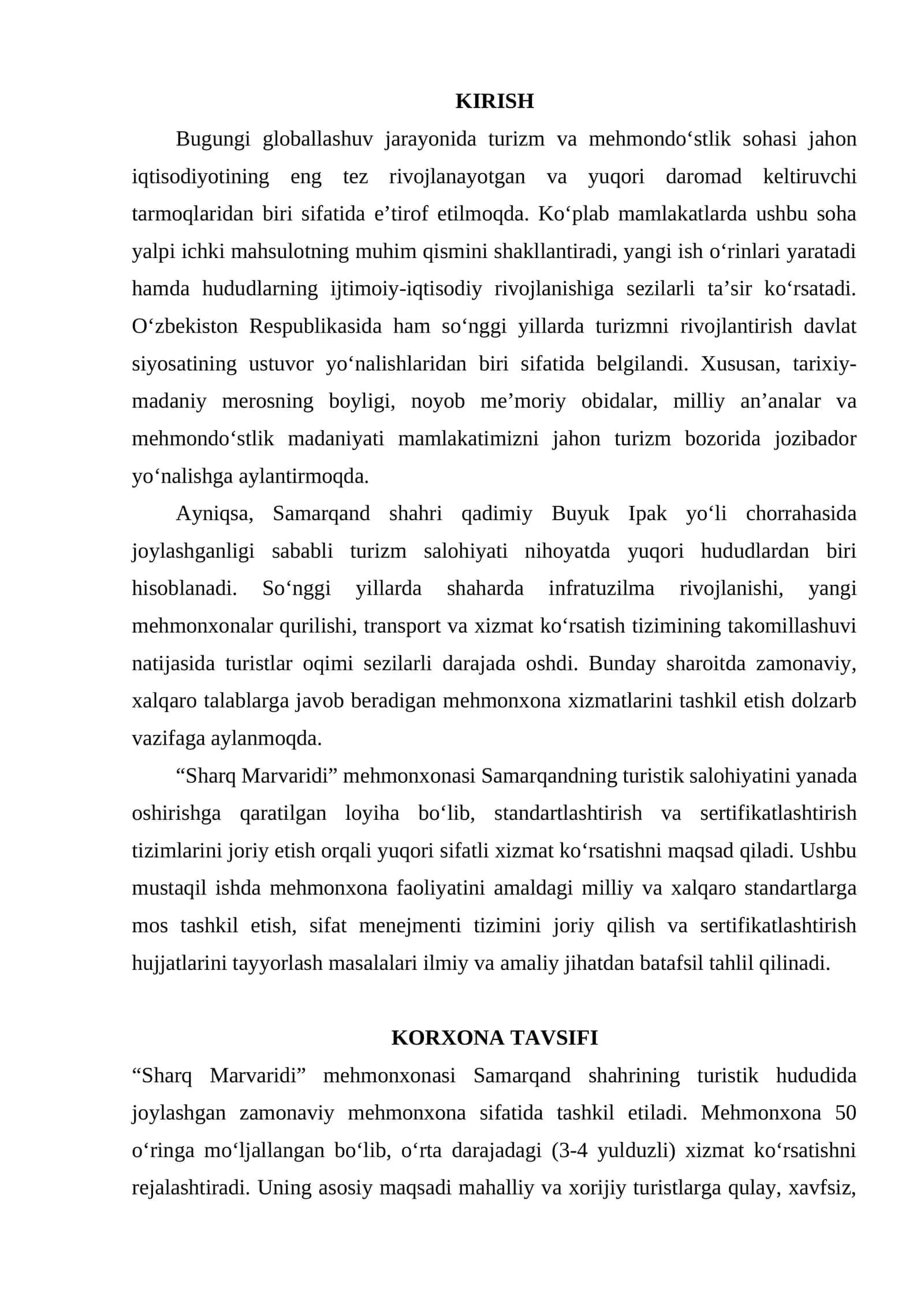 Mustaqil ish turizmda standartlashtirish va sertifikatlashtirish fani 1