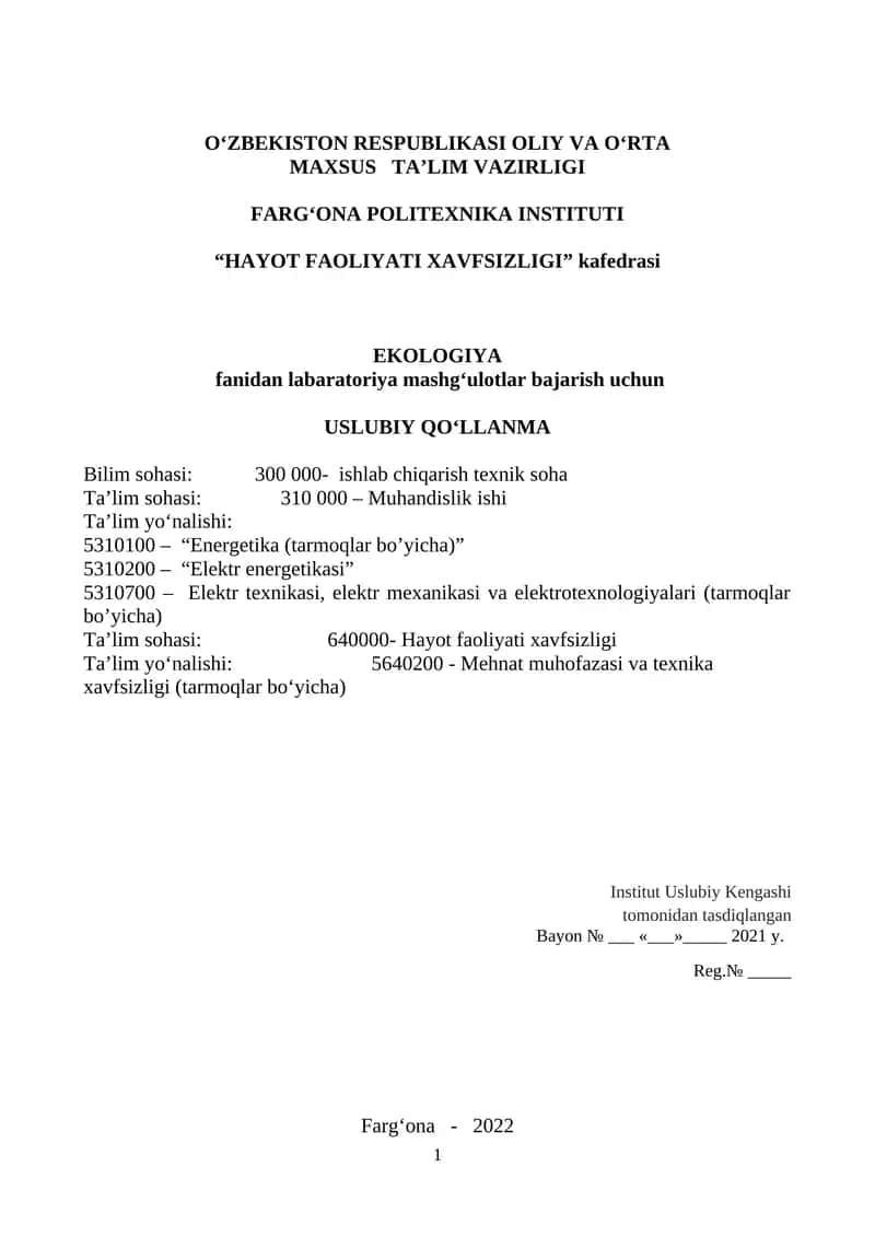Ekologiya Uslubiy Qo'llanma 1