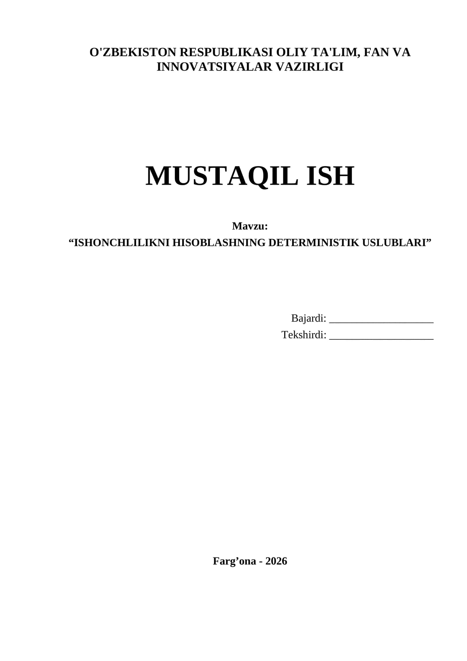 "ISHONCHLILIKNI HISOBLASHNING DETERMINISTIK USLUBLARI" 1
