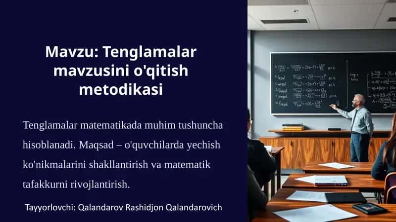 Tenglamalarmavzusini o'qitish metodikasi 1