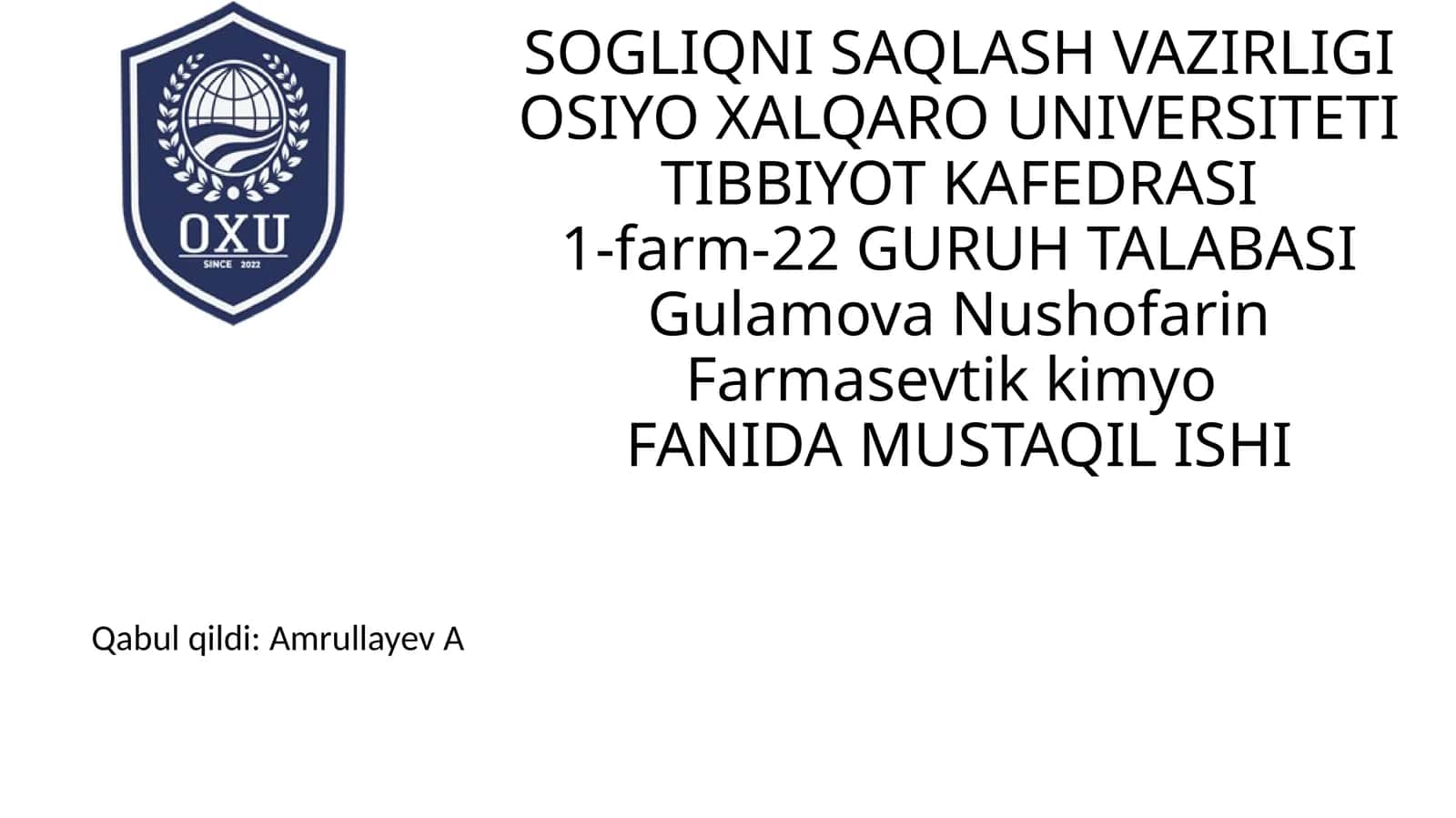 Xinolin Guruh Preparatlar Tahlili 1