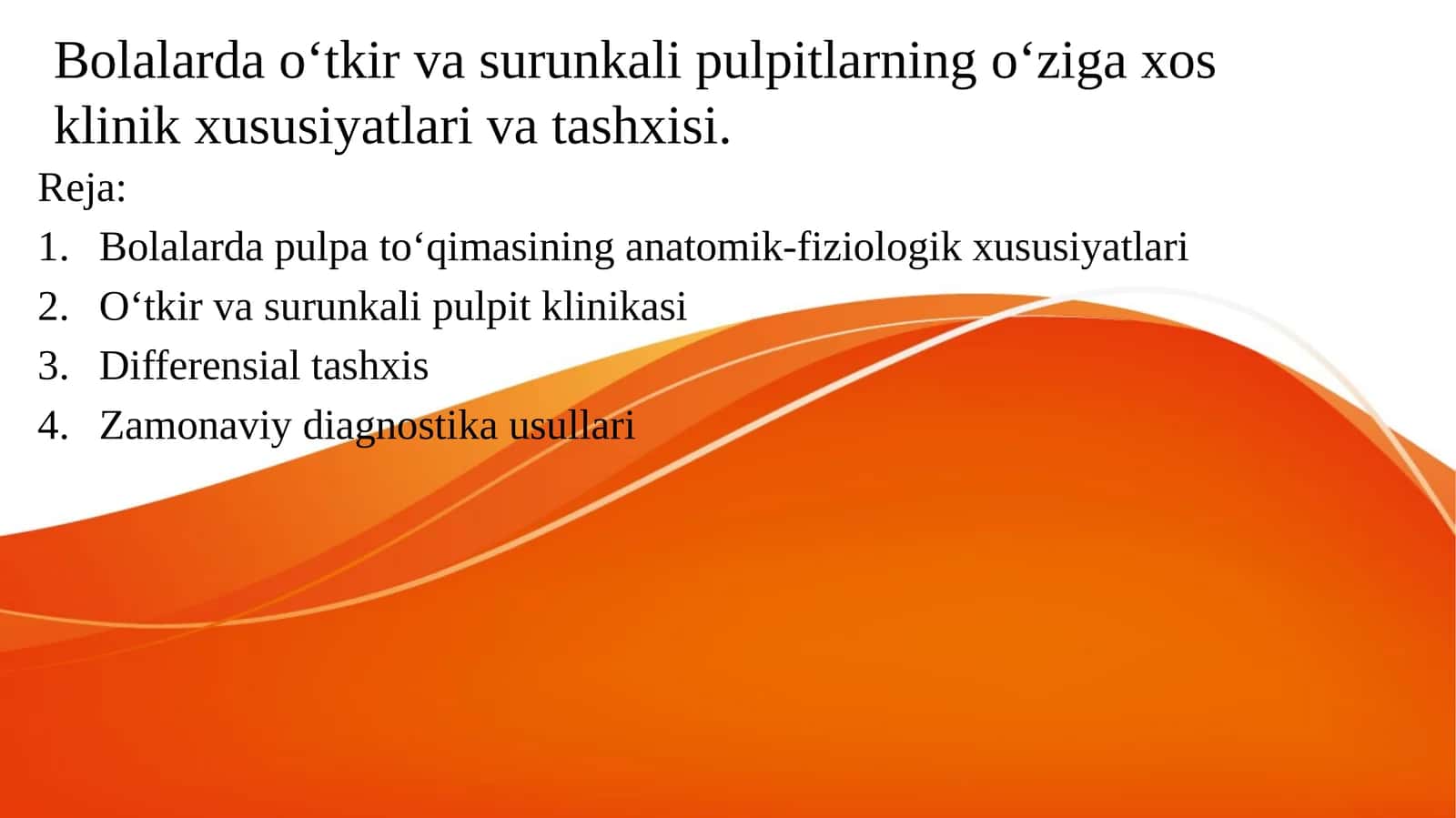 Bolalarda o‘tkir va surunkali pulpitlarning o‘ziga xos klinik xususiyatlari va tashxisi. 1