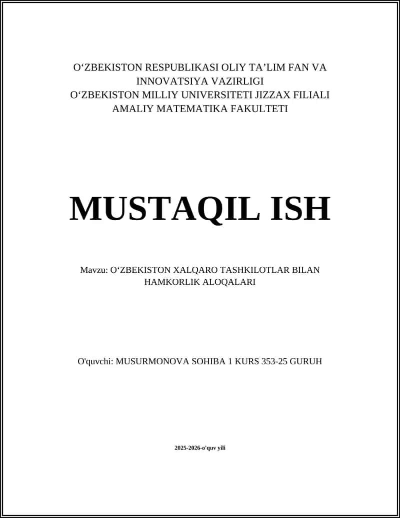Oʻzbekiston Xalqaro Tashkilotlar bilan Hamkorlik Aloqalari 1