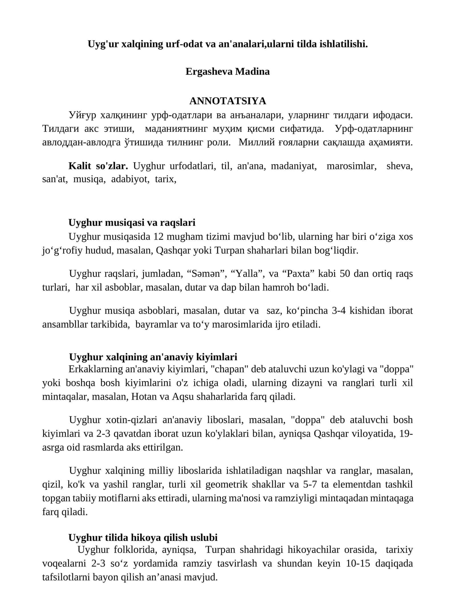 Uyg'ur xalqining urf-odat va an'analari,ularni tilda ishlatilishi 1