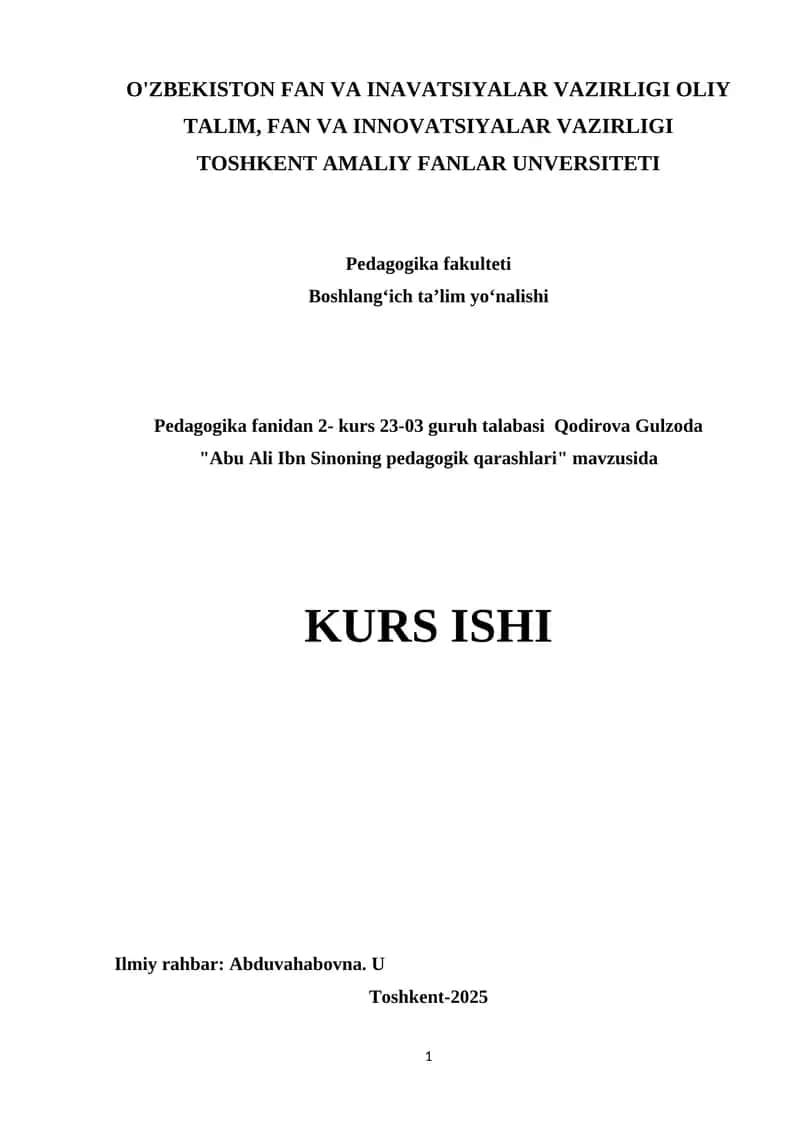 Abu Ali Ibn Sinoning pedagogik qarashlari 1
