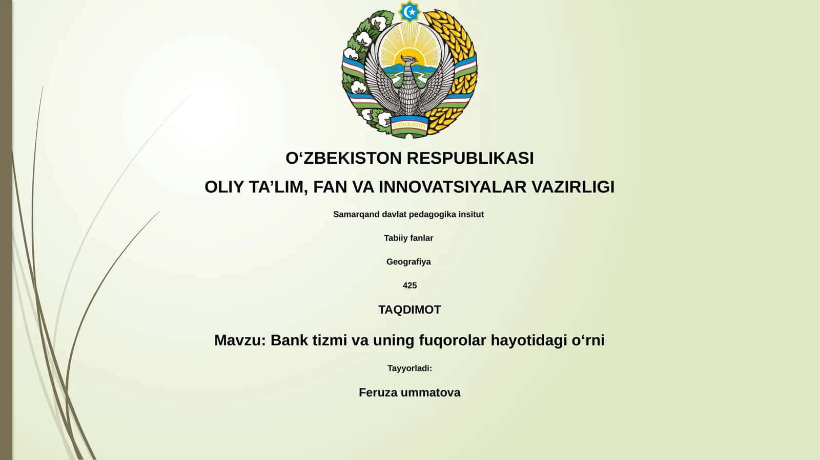 Bank tizmi va uning fuqorolar hayotidagi oʻrni 1