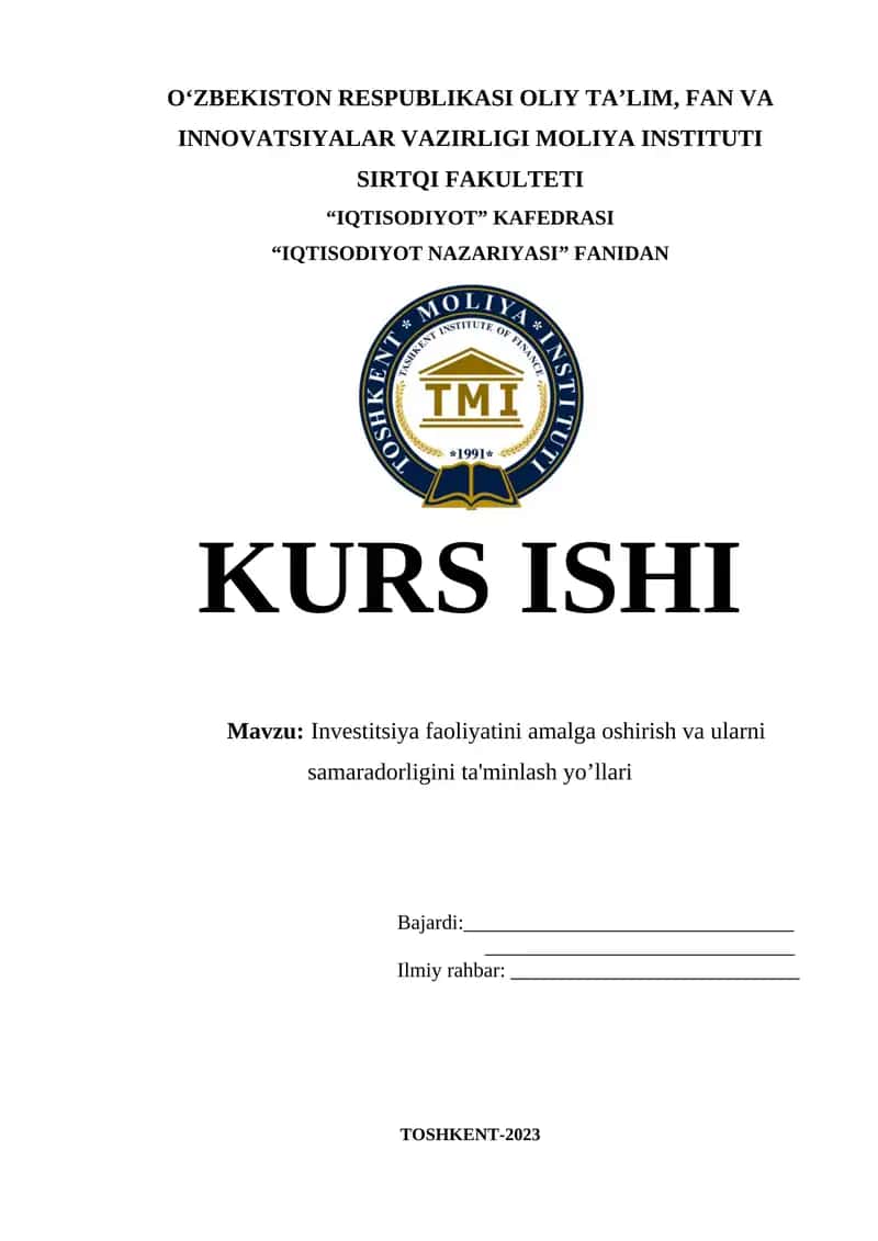 Investitsiya faoliyatini amalga oshirish va ularni samaradorligini ta'minlash yo’llari 1