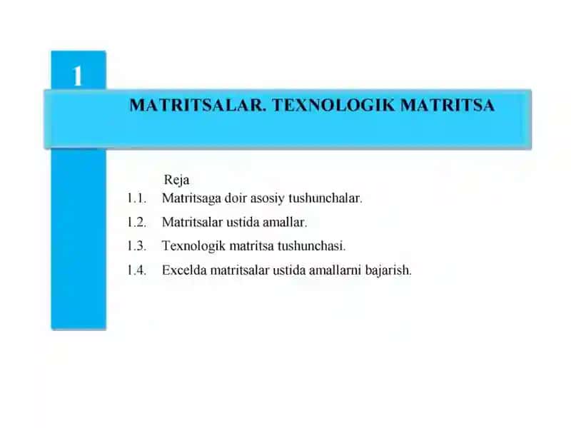 Matritsalar. Texnologik Matritsa