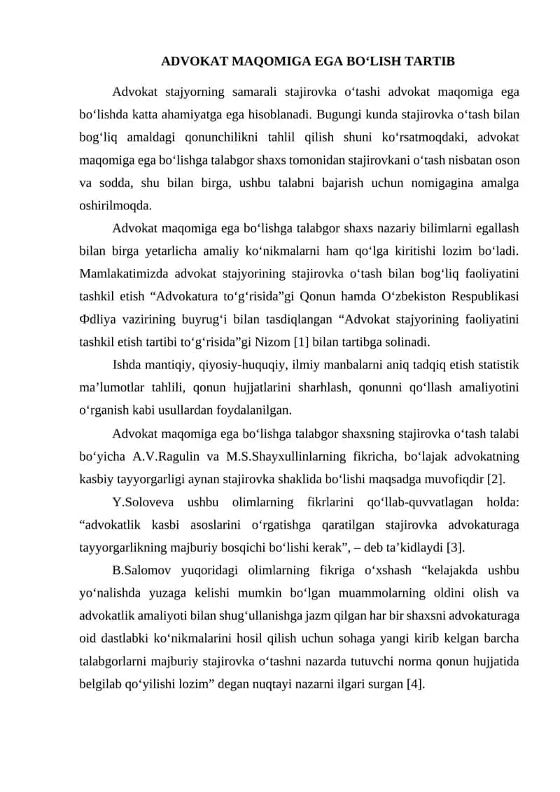 Advokat Maqomiga Ega Bo‘lish Tartibi 1