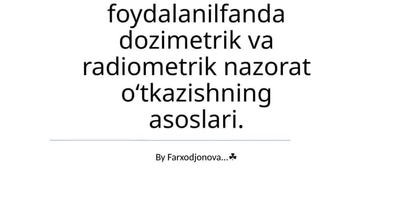Dozimetrik asoslari 1