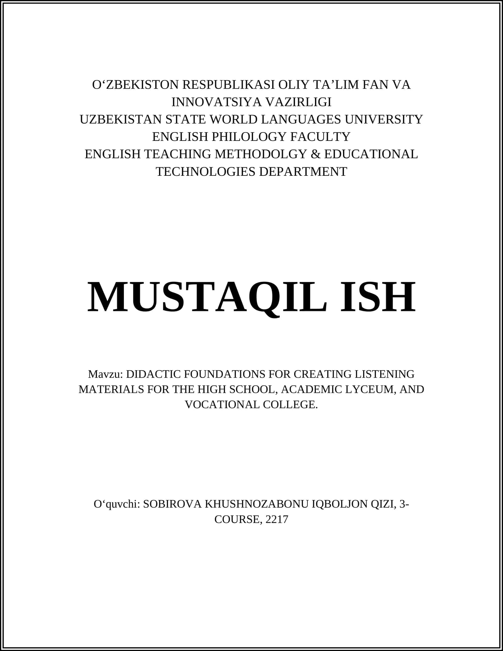 DIDACTIC FOUNDATIONS FOR CREATING LISTENING MATERIALS 1