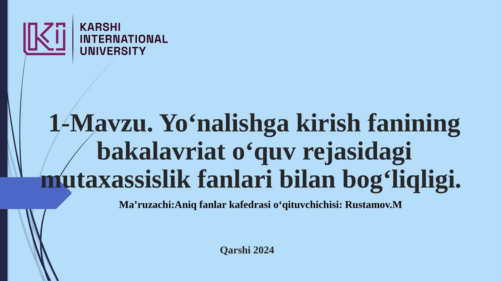 Yo‘nalishga kirish fanining bakalavriato‘quvrejasidagimutaxassislik fanlari bilan bog‘liqligi 1