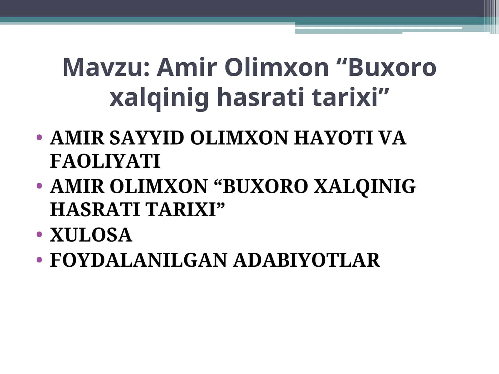 Amir Olimxon “Buxoro xalqinig hasrati tarixi” 1
