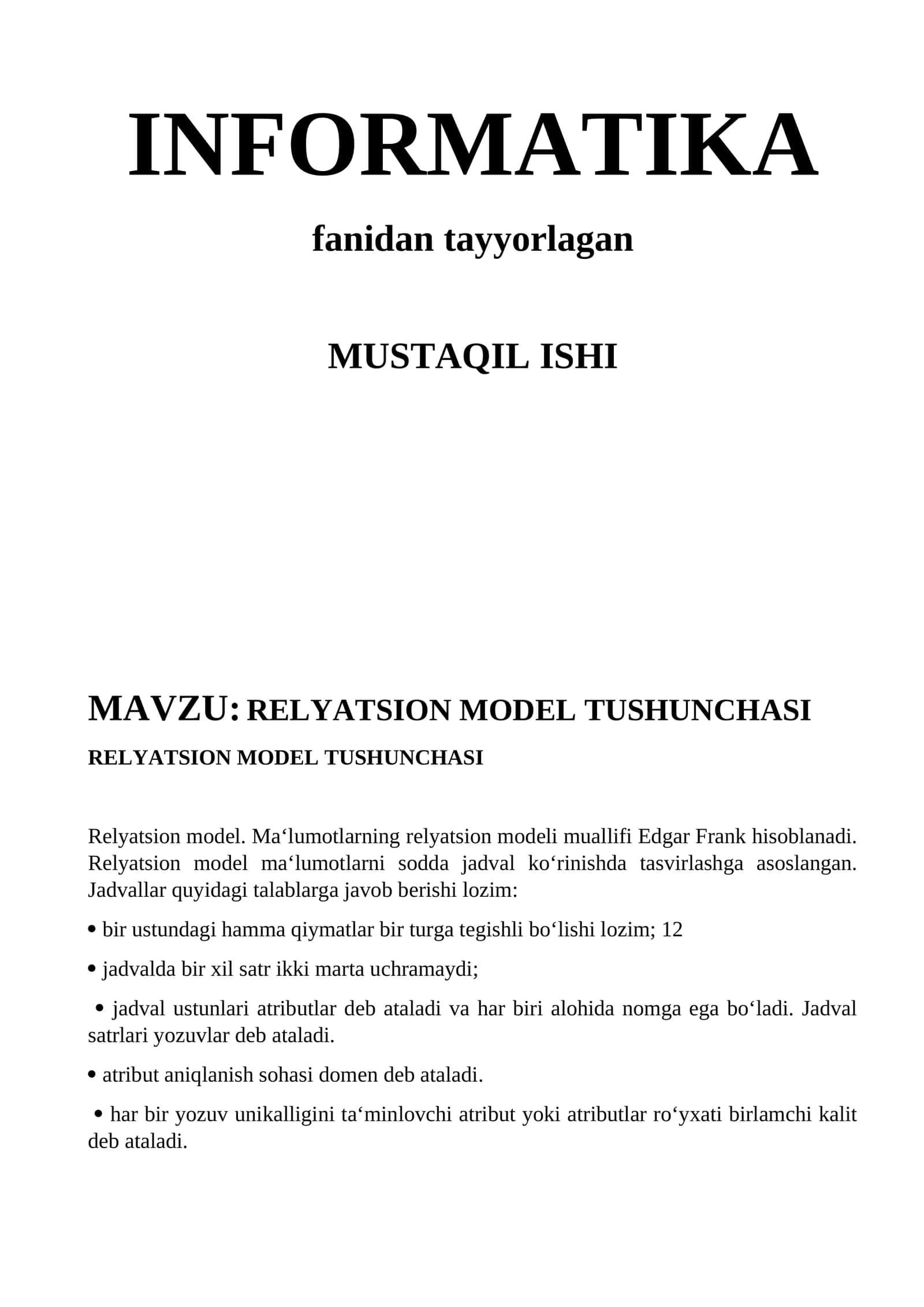 Rеlyatsion modеl 1